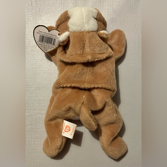 RARE And RETIRED TY BEANIE BABY WRINKLES TAN & WHITE BULL DOG PUPPY 8" 1996 Toy - Picture 8 of 16